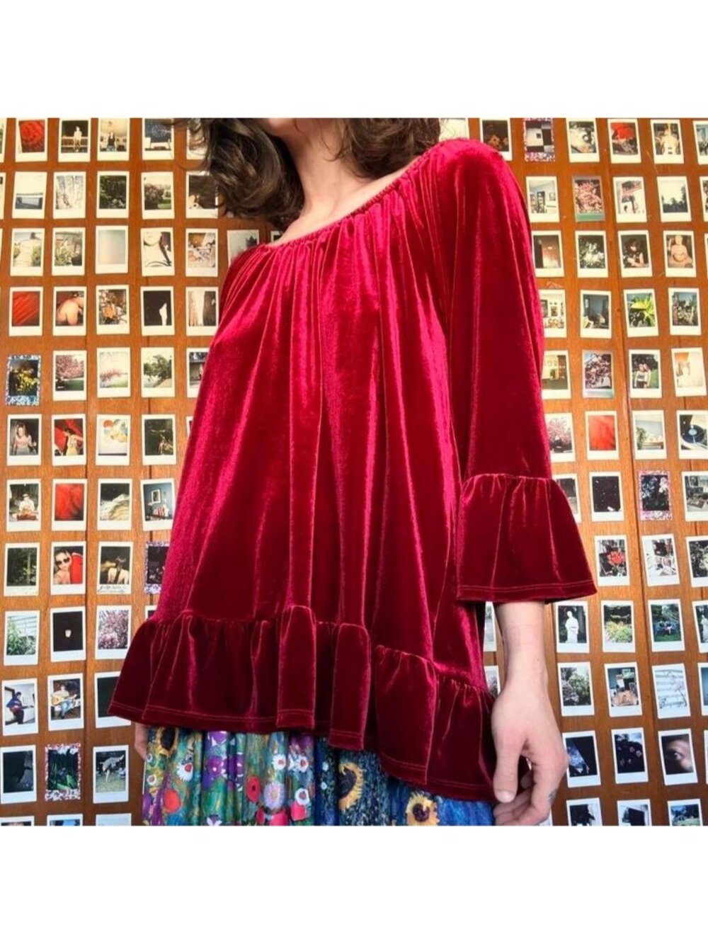 Red Velvet Ruffle Top - Picture 3 of 7